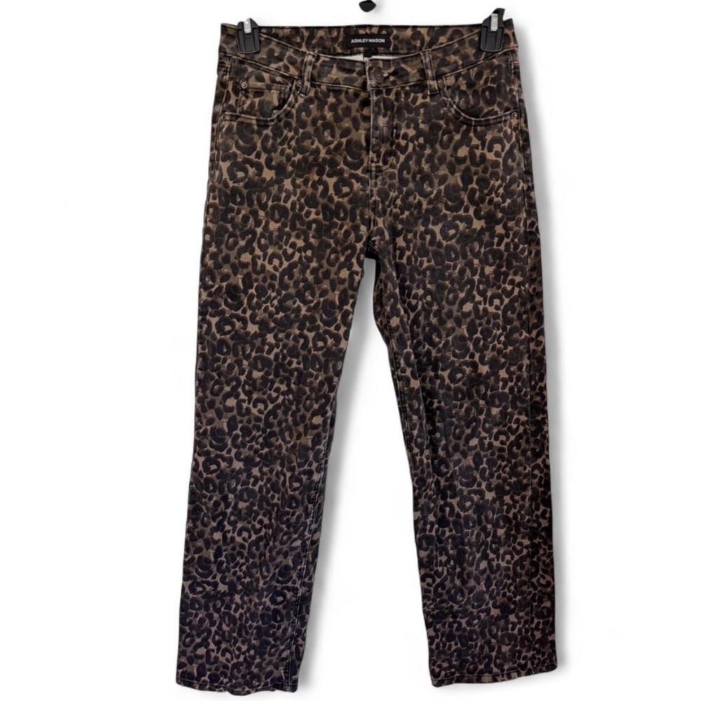 Ashley Mason Leopard Print Straight Leg Pants Brown Black Size 5/27